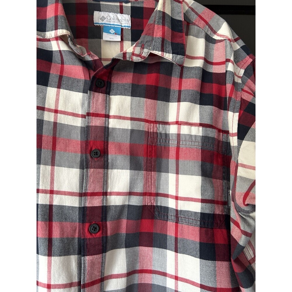 Columbia Red,White,Black Plaid Sz 2XL button down, Long sleeve, quality brand